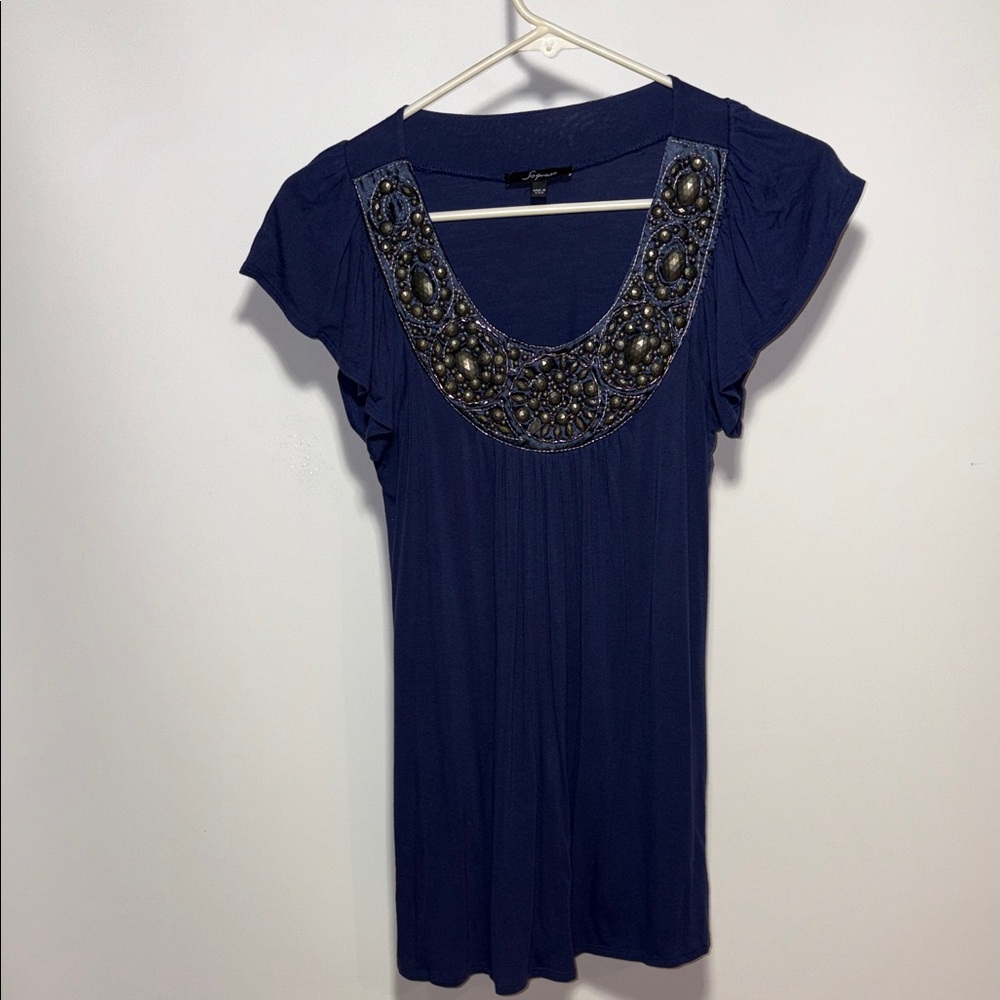 Soprano Navy Embellished Blouse